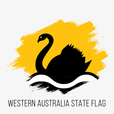 Swan icon. Silhouette of a black swan on a background of the flag of the Western Australia.のイラスト素材