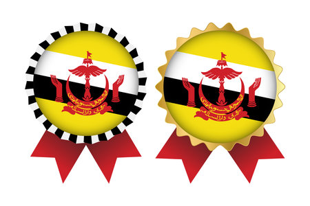 Award ribbons with Brunei flag on a white background badge.のイラスト素材