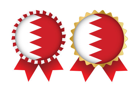 Bahrain and Bahrain flag badges with ribbons. Vector illustrationのイラスト素材