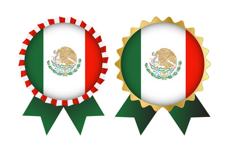 Mexico flag award ribbons set, vector illustration eps 10 badgeのイラスト素材