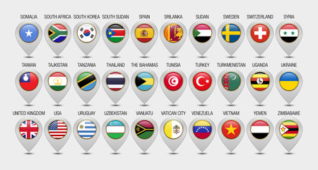 Set of Map Pointers with Flags of the World. Vector illustrationのイラスト素材