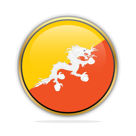 Bhutan flag button on a white background. Vector illustration.のイラスト素材