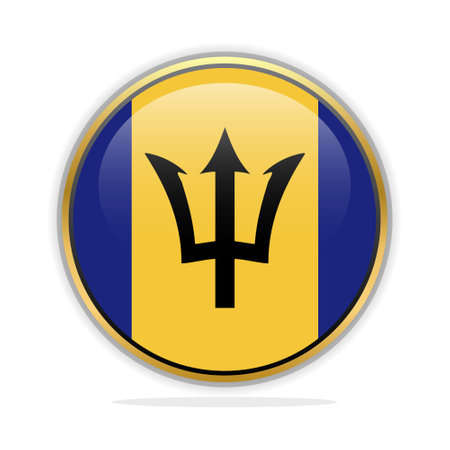 Barbados flag button on white background. Vector illustration. Eps 10.のイラスト素材