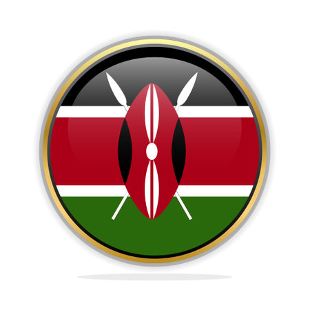 Flag of Kenya in button shape. Vector illustration on white background.のイラスト素材