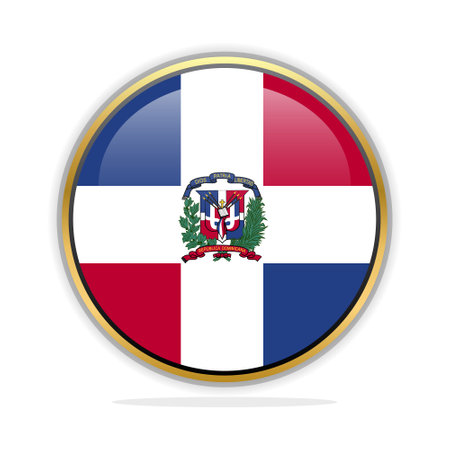 Dominican Republic flag button on a white background. Vector illustration.のイラスト素材