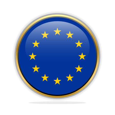 European Union flag button on white background. Vector illustration. Eps 10.のイラスト素材