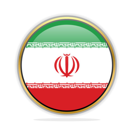 Iran flag button on a white background. Vector illustration for your design.のイラスト素材