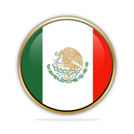 Mexico flag button on a white background. Vector illustration. Eps 10.のイラスト素材