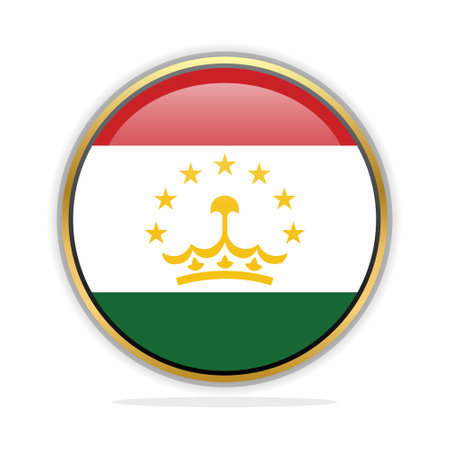 Flag of Tajikistan button on white background. Vector illustration.のイラスト素材