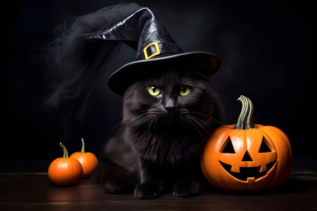 Halloween spooky pumpkin scary background with haunted house and full moon - Ai Generatedの素材