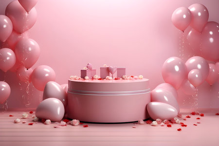 Valentines day background with heart pattern, gift boxes, balloons, Gift Cards and Love party - Ai Generatedの素材