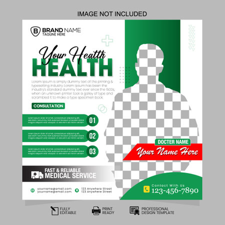 Social Media Health Or Medical Post Template Design. Editable Minimal Square Banner Template. Suitable For Social Media Post and Web internet Ads.のイラスト素材