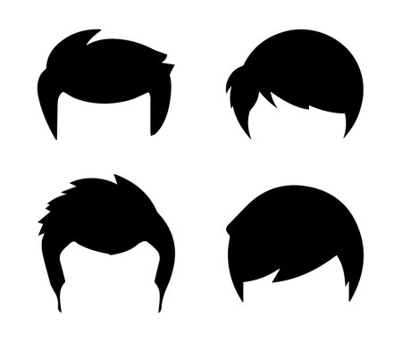 Set of Silhouettes of Men's Hair. Vector Illustrationのイラスト素材
