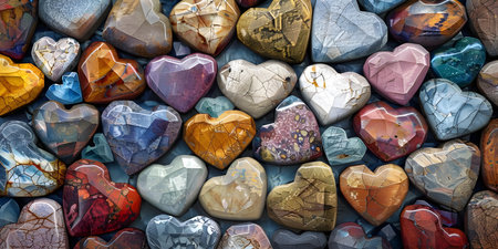 Colorful stones in the shape of a heart as a background.の素材