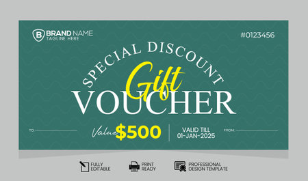 Discount Gift Voucher Design: Promotional Template for Sale Offers, Sale Promotion Gift Voucher Template: Discount Coupon Design, Vector Gift Voucher for Promotionalのイラスト素材