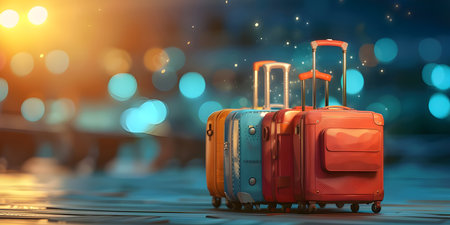 Pile of Luggage with space for text travel background - Ai Generatedの素材