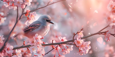 Songbird in Cherry Blossoms background - Ai Generatedの素材