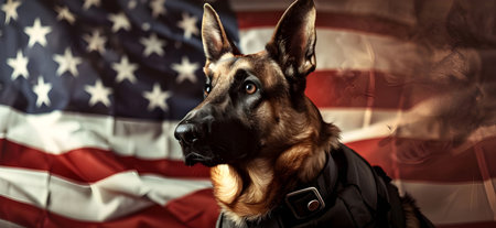 Patriot dog wearing a US flag background - Ai Generatedの素材