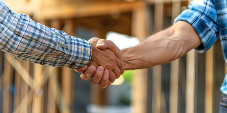 Home owner giving handshake with contractor background - Ai Generatedの素材