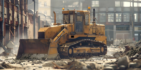Bulldozer working on a construction site background - Ai Generatedの素材