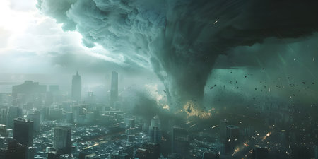Powerful tornado in city background - Ai Generatedの素材