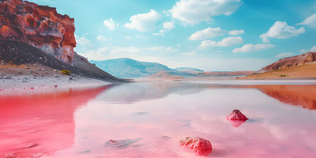 Pink lake with the incredible natural landscape background - Ai Generatedの素材