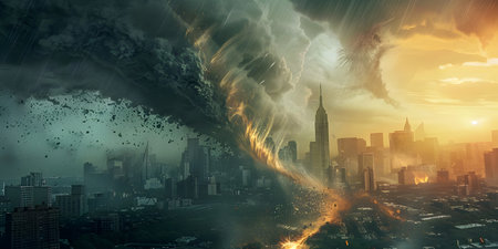 Powerful tornado in city background - Ai Generatedの素材