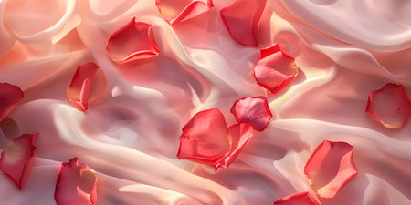 Rose petals on soft silk cloth background - Ai Generatedの素材