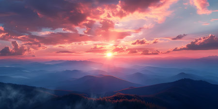Smoky mountain sunset background - Ai Generatedの素材
