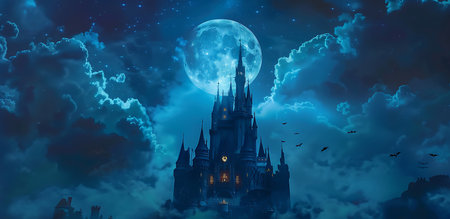 Night, full moon and bats background, Happy Halloween - Ai Generatedの素材