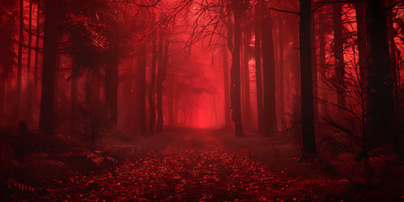 Red Spooky Forest background, Happy Halloween - Ai Generatedの素材