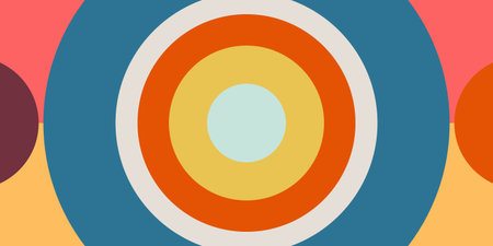 Abstract concentric circles in blue orange yellow and white with other colors around itのイラスト素材