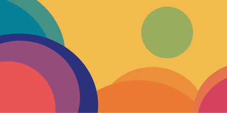 Abstract background with overlapping colorful circles on a yellow color backdrop design elementのイラスト素材