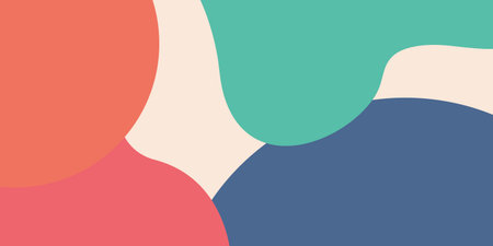 Abstract background with overlapping shapes in coral teal and navy on a light cream color spaceのイラスト素材