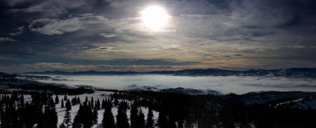 Misty valley Borsec, Romaniaの写真素材