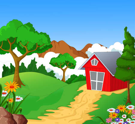 Beautiful farm on nature backgroundのイラスト素材