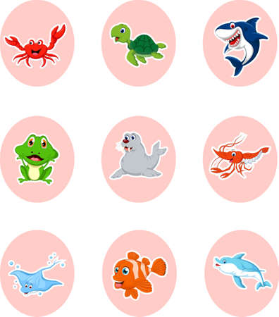 cute cartoon sea animal stickersのイラスト素材