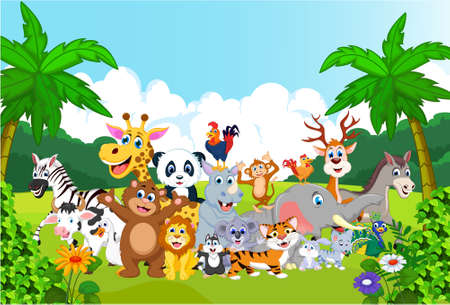Cartoon happy little animal in the forestのイラスト素材