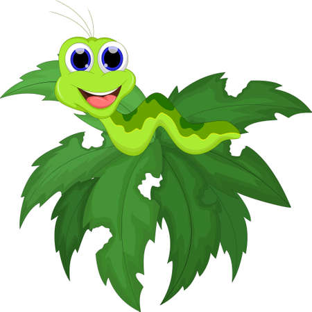 Funny caterpillar runs on a tree branchのイラスト素材