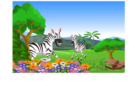 Happy zebra running in the jungleのイラスト素材