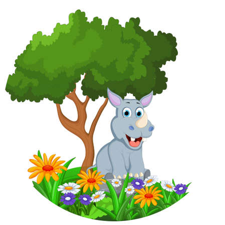 Cartoon rhino in the jungleのイラスト素材