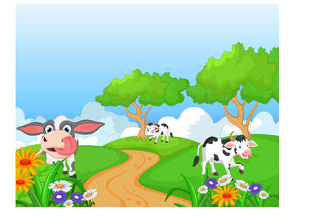 cartoon cow in cattleのイラスト素材