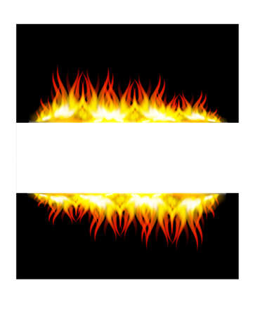 Raster version. Walls of fire in mirror reflection with blank space between them. Illustration on black background.のイラスト素材