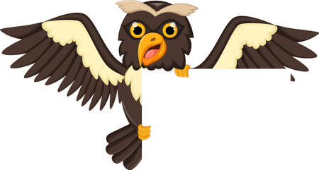 cartoon owl with blank signのイラスト素材