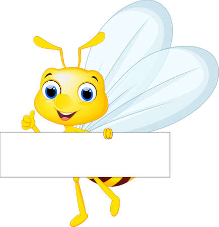 Cartoon bee with blank signのイラスト素材