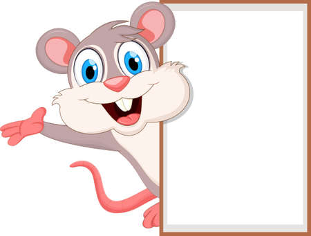 Cute mouse cartoon With Blank Signのイラスト素材