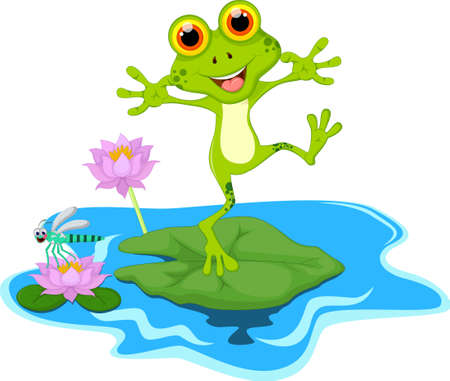 Green frog on a leafのイラスト素材