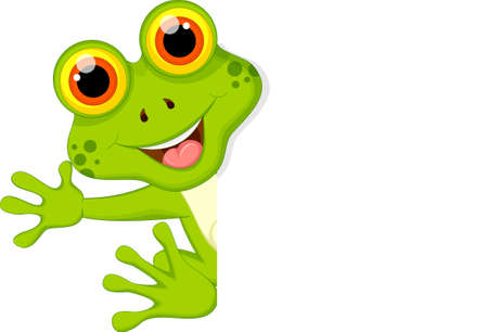 Cute Frog Cartoon With Blank Signのイラスト素材