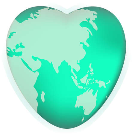A world globe in the shape of a heart symbol. Concept for loving travel, or loving the world and caring for the environment or similarのイラスト素材