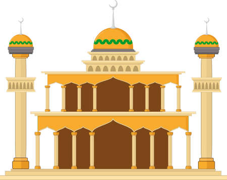 Muslim mosque isolated flat facade on white background. Flat with shadows architecture object. Vector cartoon design. Beautiful muslim temple icon illustrationのイラスト素材